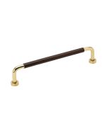 Lounge Griff - Poliertes Messing / Braunes Leder - 160 mm - Furnipart